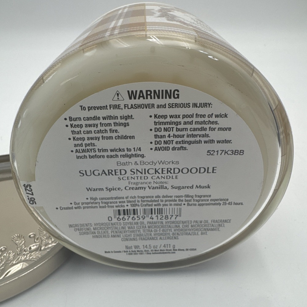 Bath & Body Works Sugared Snickerdoodle Soy Wax Candle 3-Wick Large 14.5oz New - Picture 3 of 3